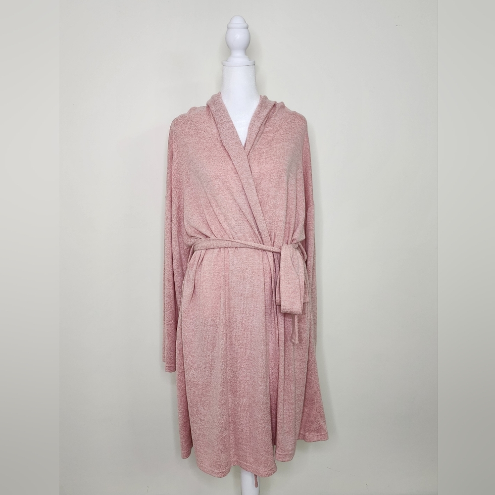 True Women's Pink Soft Stretch Hooded Robe Small Comfort Loungewear